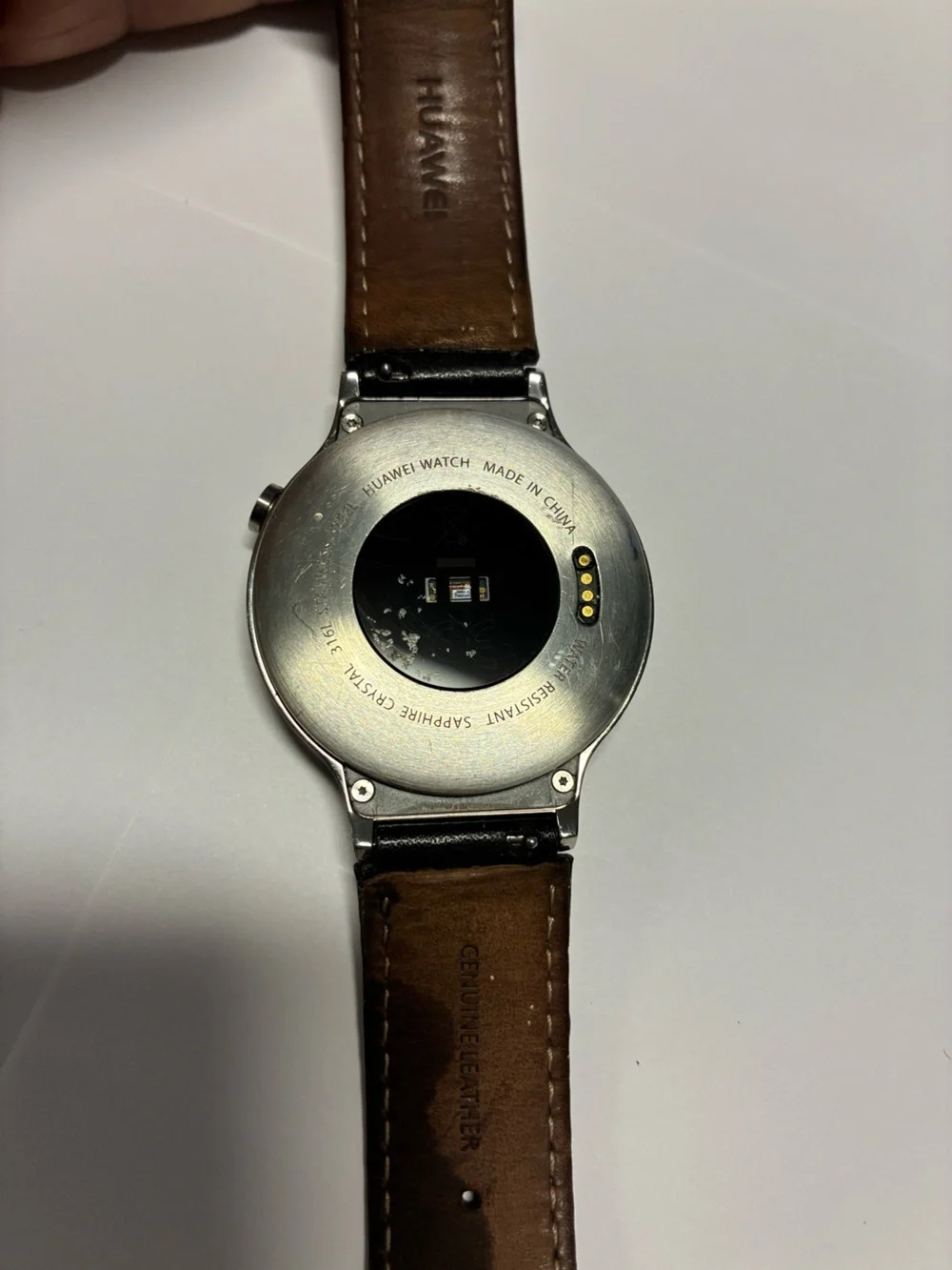 Huawei Smartwatch with Black Leather Strap and Silver Case
